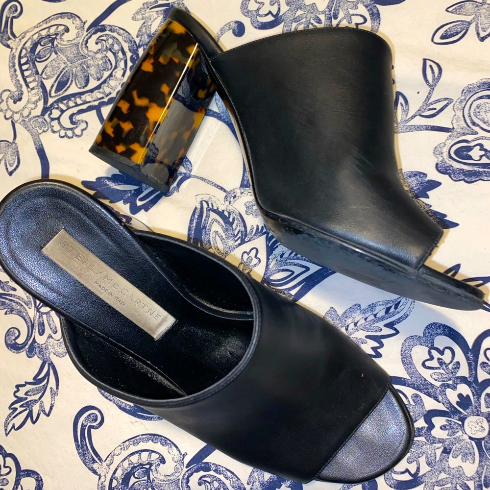 Stella McCartney Black Mules w/ Tortoiseshell Heel